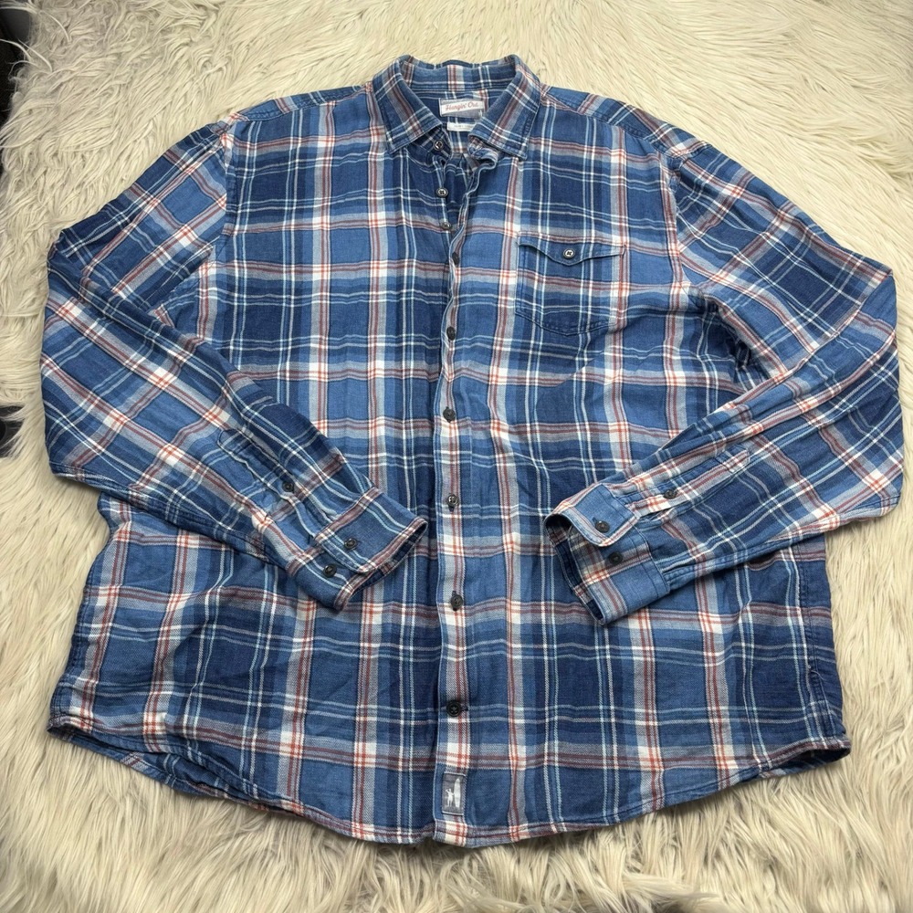 Jonnie-O Men's XL Blue Red White Plaid Button Front Shirt Beach Americana Preppy